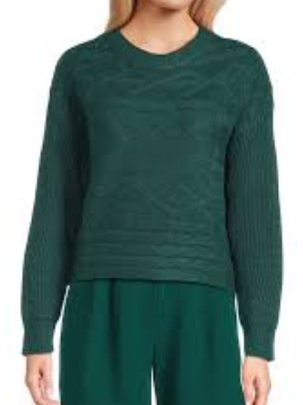 I.N. San Francisco Cable-Knit Cropped Sweater – Evergreen/Teal – Size S (BNWT)